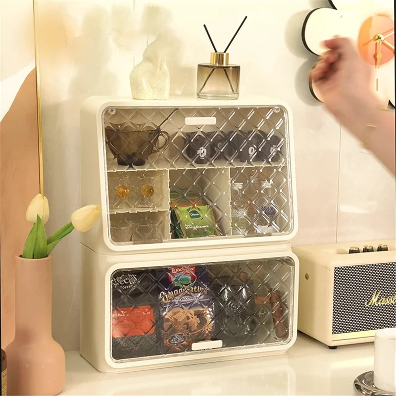 2-Layer PS+PET Wall Mounted Water Cup Storage Box Rack Desktop Tea Cup Holder for Snacks, Baby Bottles