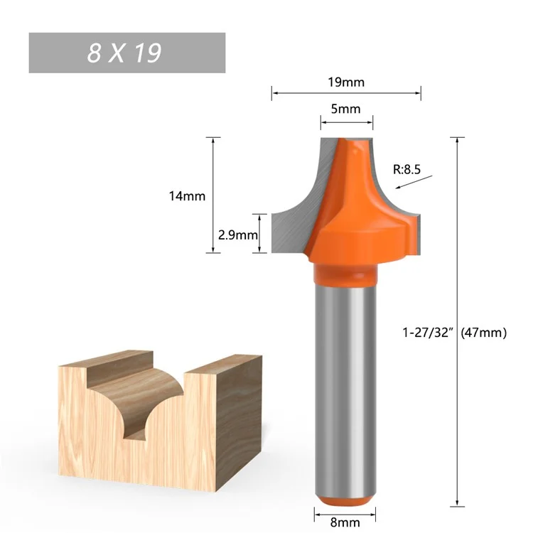 8mm Shank Round Over Edging Router Bit Woodworking Milling Cutter Tool