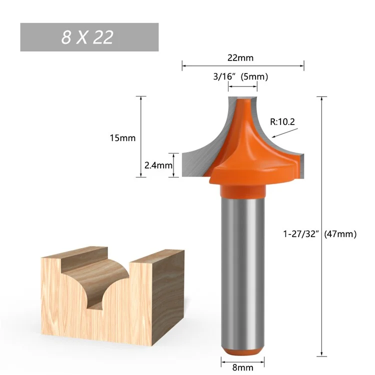 8mm Shank Round Over Edging Router Bit Woodworking Milling Cutter Tool