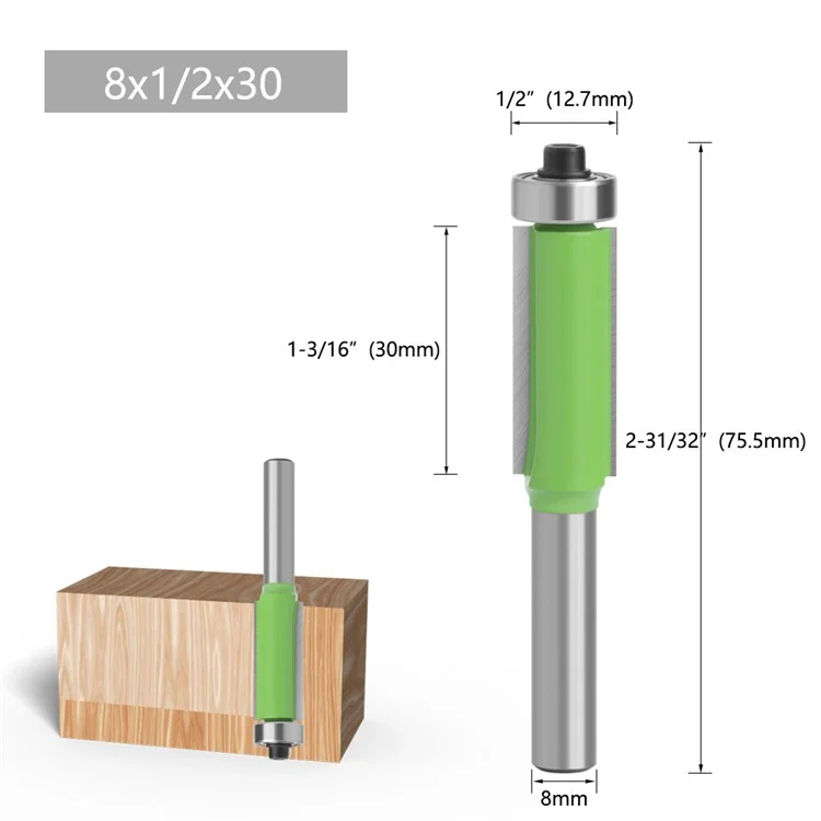C08016 Fresa de Vástago de 8 mm para Achaflanar y Recortar Bordes de Madera - 8x1 / 2x30