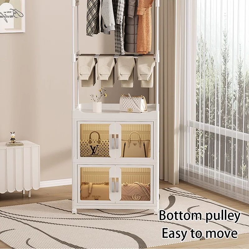 2255 Clothes Organzier Floor Standing Pulley Rack with 2 Foldable Carbinet, Size L