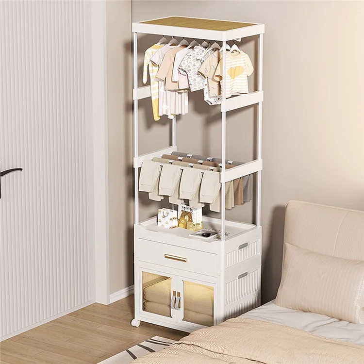 Rastrelliera per vestiti a pavimento con cassetto + armadio pieghevole, dimensioni L