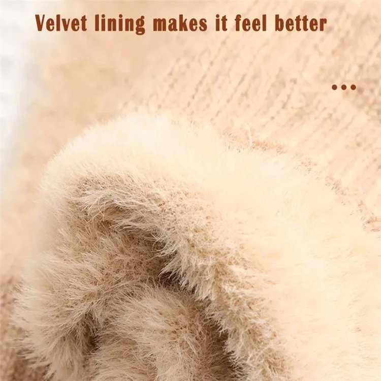 1 Pair Women's Half Finger Gloves Soft Fluff Winter Hand Warmer Touch Screen Function - Beige