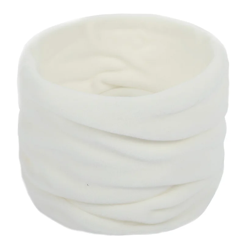 Winter Outdoor Windproof Plain Pleuche Velvet Loop Scarf Circle Neck Warmer - White