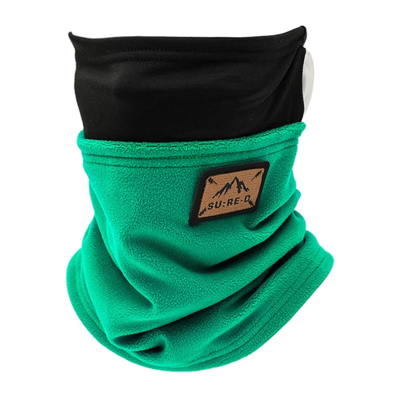Máscara para Metade do Rosto com Splice de Cores Máscara de Gola de Veludo Macio de Inverno com Alça para a Orelha - Verde Enegrecido