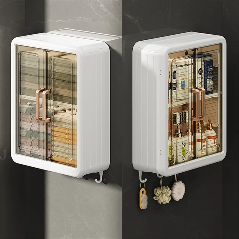 Armadio da bagno da parete senza foratura, magnetico, antipolvere in PP 