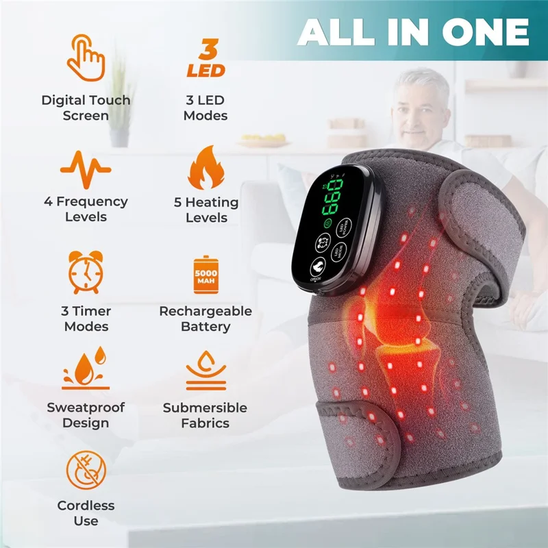 Heated Knee Brace Infrared Light Knee Wrap Massager with 5 Heating Levels (CE, RoHS, FCC)