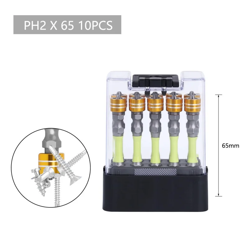 10Pcs K5 Alloy Screwdriver Set PH2x65mm Magnetic Screwdriver Drill Bits