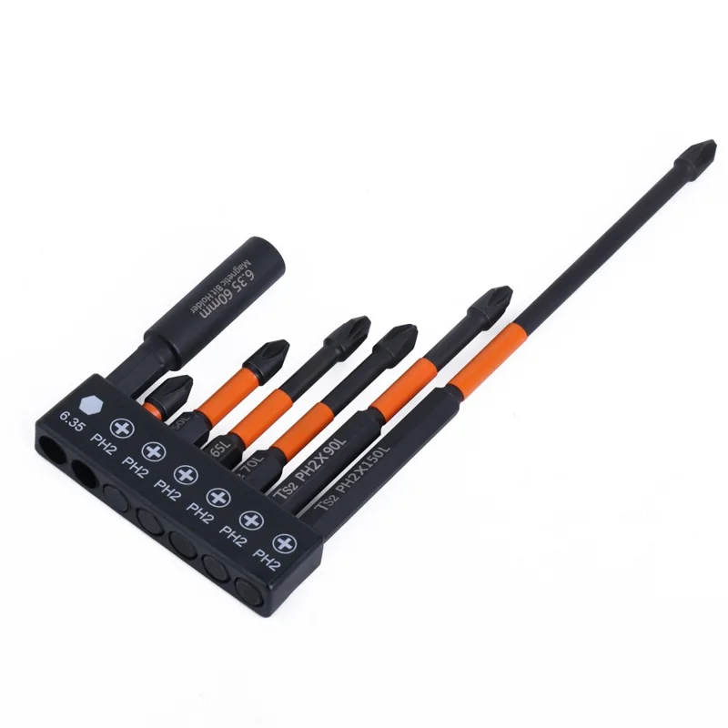 S2 Steel Screwdriver Set 6.35mm Magnetic Bit Holder Handle with 6 PH2 Bits