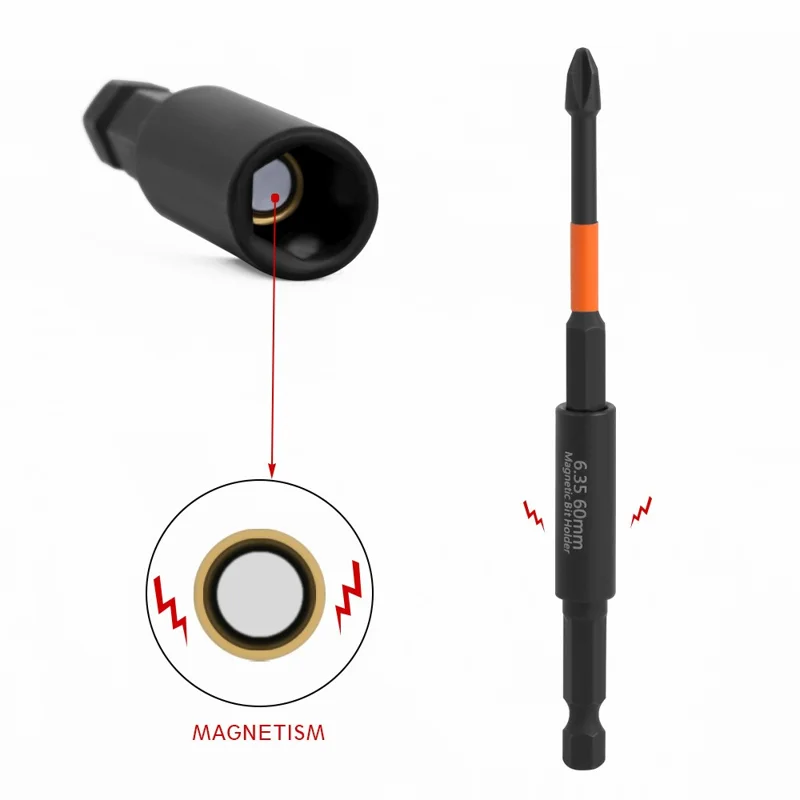 S2 Stahlschraubendrehersatz 6,35 mm magnetischer Bithalter-Griff mit 6 PH2-Bits