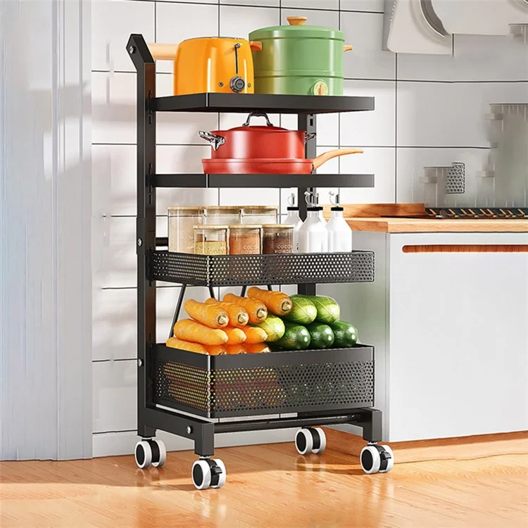 006-ZWJ-6866-4 Snap-Lock 4-Tiers Storage Trolley with Wheels, Removable Storage Rack Home Storage Organizer - Nero