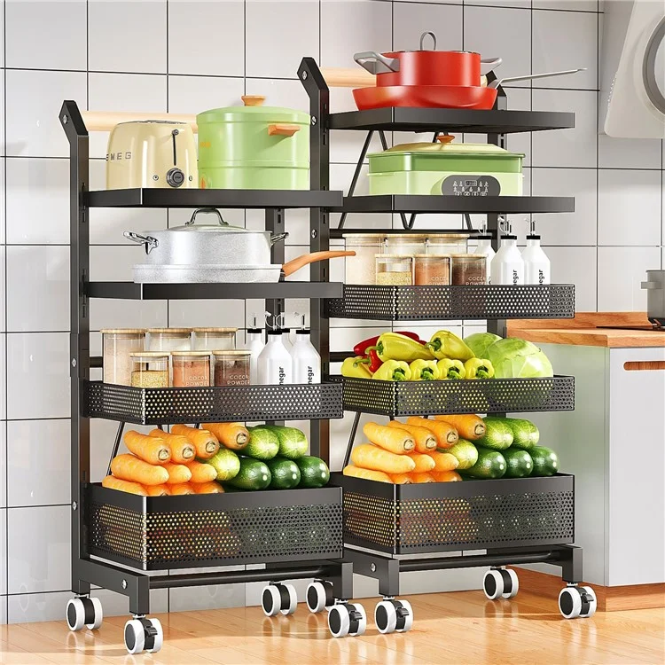 006-ZWJ-6866-4 Snap-Lock 4-Tiers Storage Trolley with Wheels, Removable Storage Rack Home Storage Organizer - Nero