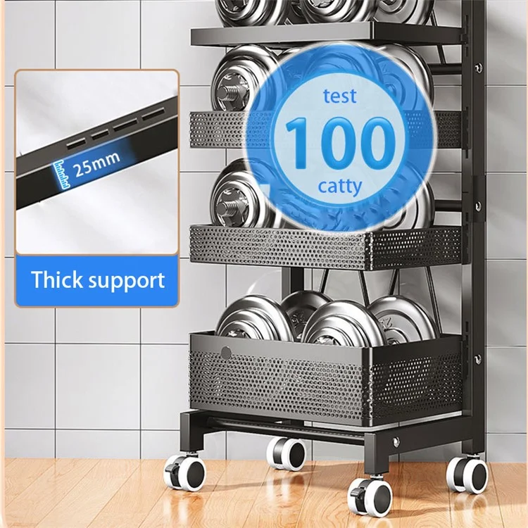 006-ZWJ-6866-4 Snap-Lock 4-Tiers Storage Trolley with Wheels, Removable Storage Rack Home Storage Organizer - Nero