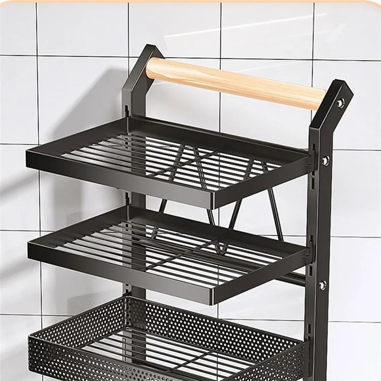 006-ZWJ-6866-4 Snap-Lock 4-Tiers Storage Trolley with Wheels, Removable Storage Rack Home Storage Organizer - Nero