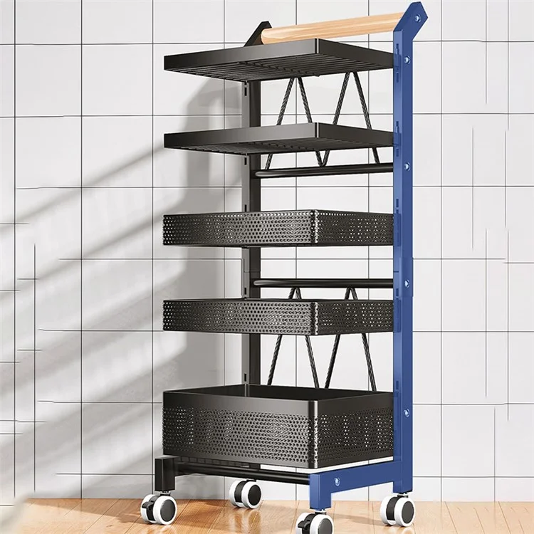 006-ZWJ-6866-5 Carro de utilidad de 5 niveles, ajustable, carrito de almacenamiento y organización para la cocina con ruedas bloqueables para verduras, recipientes, ollas - Negro