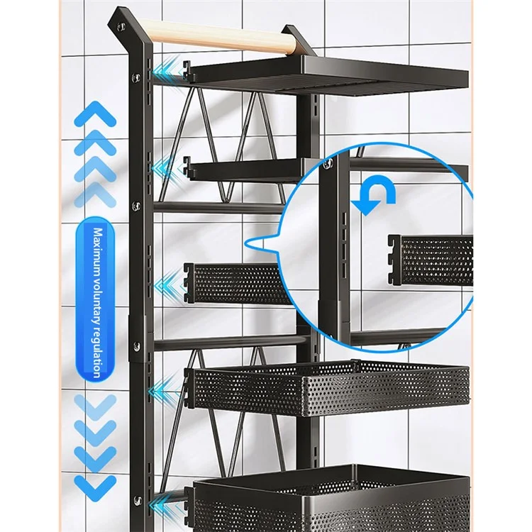 006-ZWJ-6866-5 Carro de utilidad de 5 niveles, ajustable, carrito de almacenamiento y organización para la cocina con ruedas bloqueables para verduras, recipientes, ollas - Negro