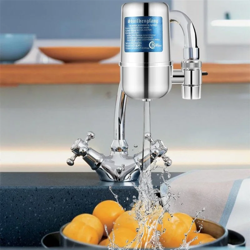 Chromium Plating ABS Faucet Mount Water Filter Filtration System (No FDA Certified, BPA-Free)