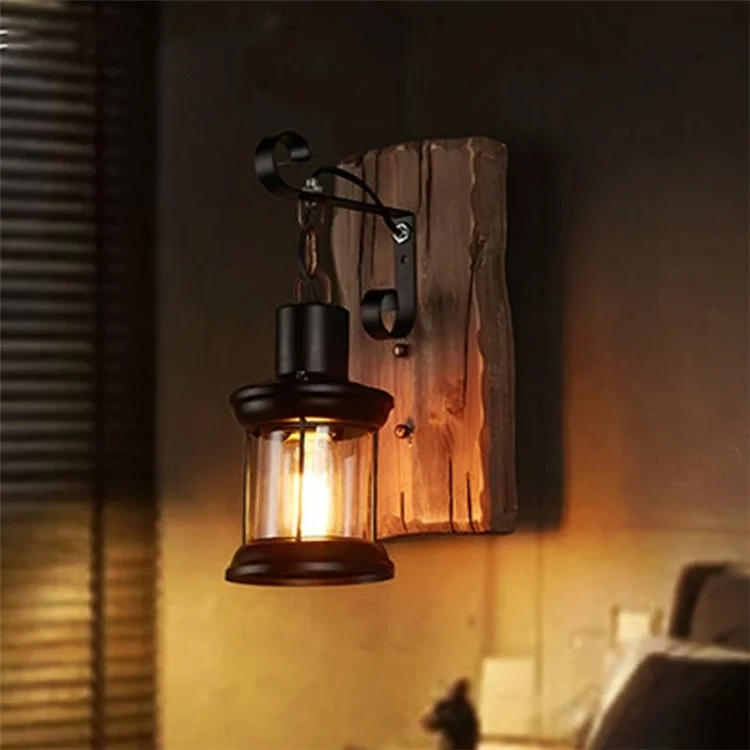 Vintage Wall Light Wood Arts Lantern Portero de Luz Colgante Montado en la Pared (bombilla no Incluida) Para el Hogar Del Café Decoración Del Dormitorio