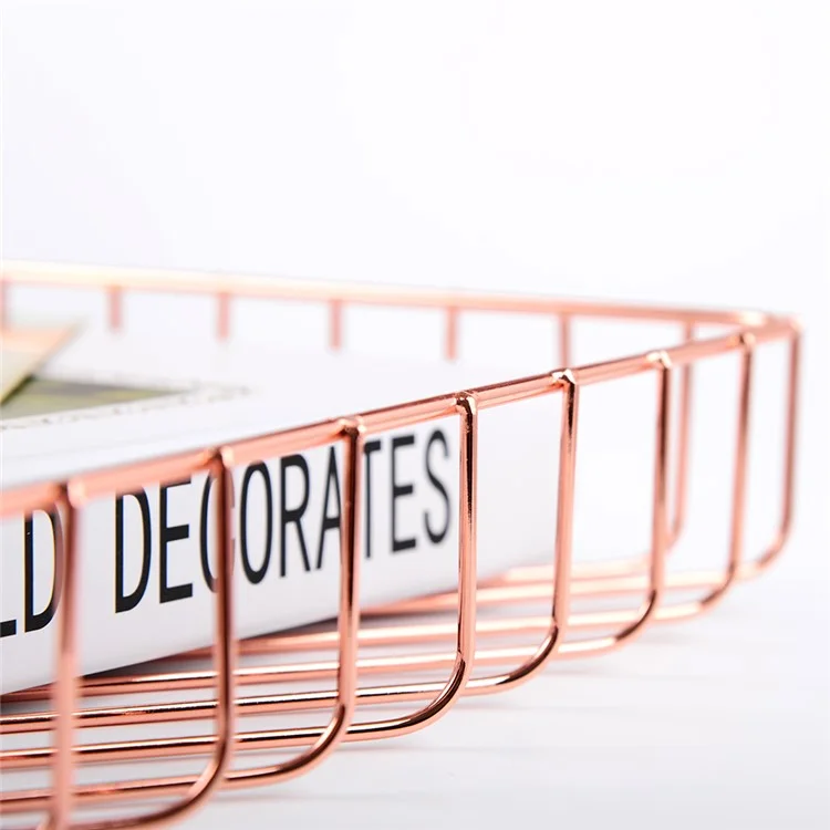 Stainless Steel Wire Tray Dish Gold Decorative Tray Jewelry Perfume Organizer Makeup Basket Countertop Snack Fruit Newspaper Files Basket Holder Home Decor - Rose Gold