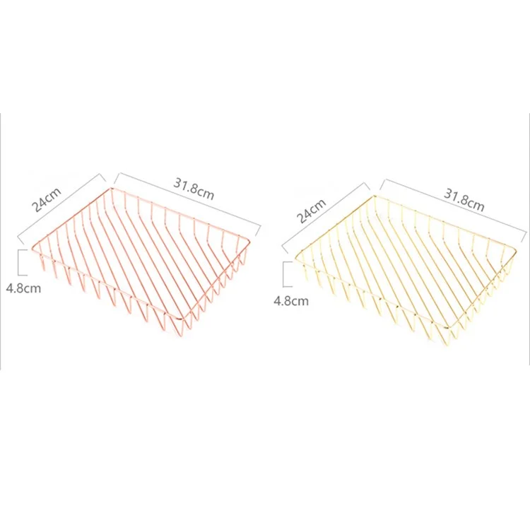 Stainless Steel Wire Tray Dish Gold Decorative Tray Jewelry Perfume Organizer Makeup Basket Countertop Snack Fruit Newspaper Files Basket Holder Home Decor - Rose Gold