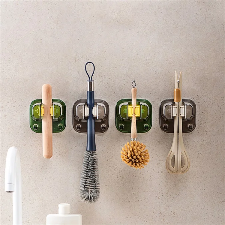 Self Adhesive Mop Holder Wall Mounted Broom Gripper Organizer Garden Tool Hanger - Transparent Green