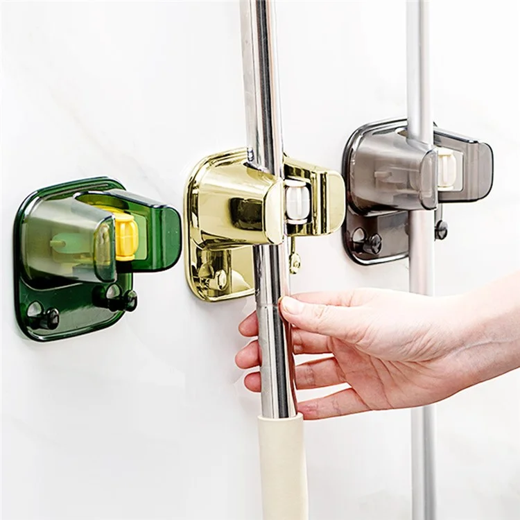 Self Adhesive Mop Holder Wall Mounted Broom Gripper Organizer Garden Tool Hanger - Transparent Green