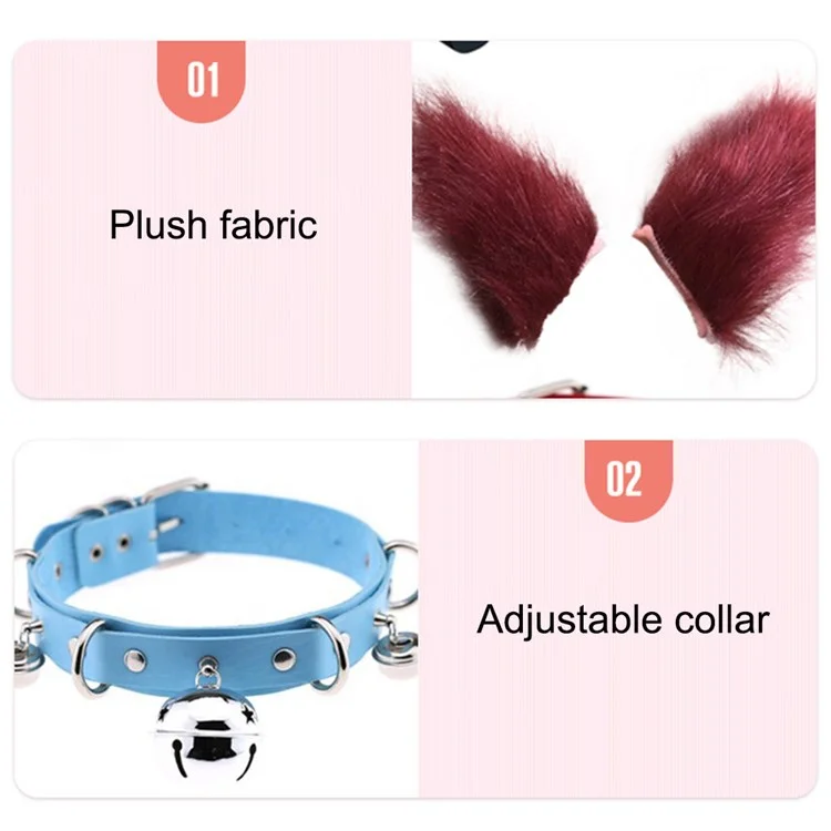 0100 65cm Halloween Party Costume Faux Fur Cat Role Play Kitten Fox Tail Ear Collar - Sky Blue
