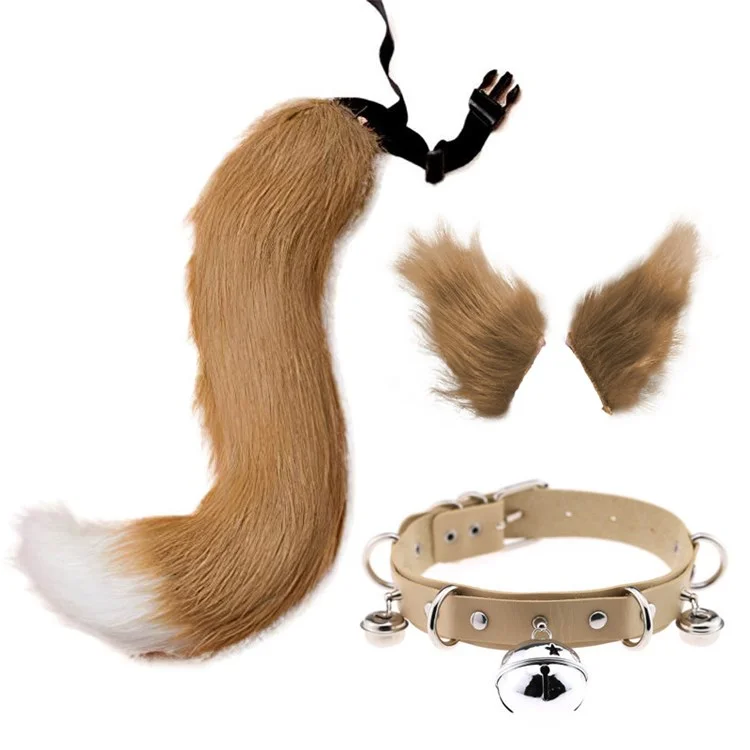 0100 65cm Halloween Party Costume Faux Fur Cat Role Play Kitten Fox Tail Ear Collar - Camel