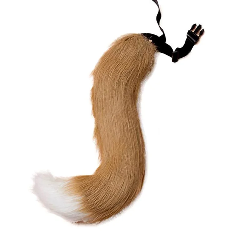 0100 65cm Halloween Party Costume Faux Fur Cat Role Play Kitten Fox Tail Ear Collar - Camel