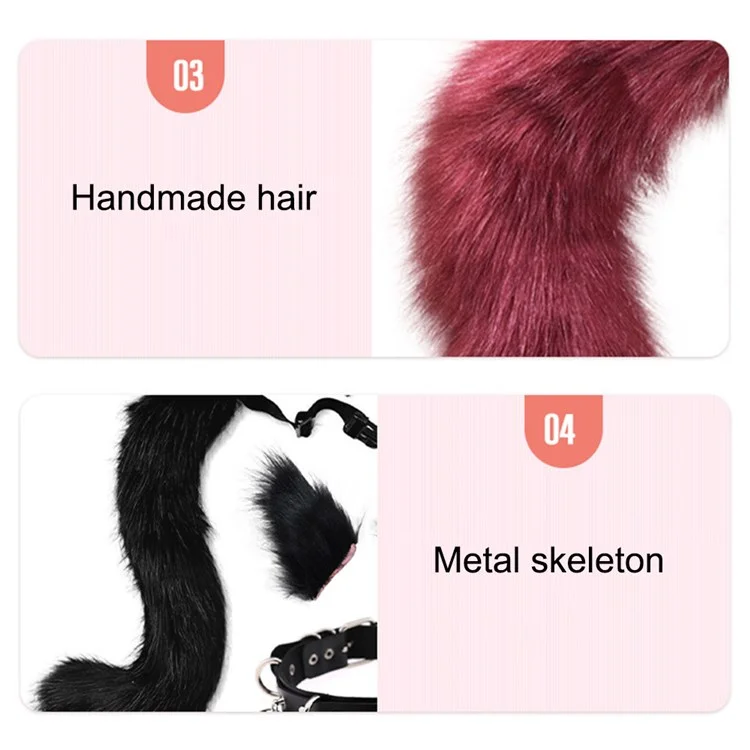 0100 65cm Halloween Party Costume Faux Fur Cat Role Play Kitten Fox Tail Ear Collar - Camel