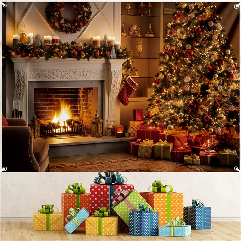 100D Polyester Fabric Christmas Banner Photography Backdrop Xmas Tree Snowman Gift Background Wall Decor - SDSTBJ1-1