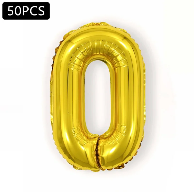 PJ-Q03 50PCS 16-Inch Aluminum Foil Number Balloons Celebration Decorations for Birthday Party - Gold / 0