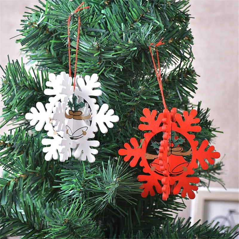 Christmas Wooden Hollow Out 3D Decoration Xmas Tree Hanging Ornament - Snowflake A