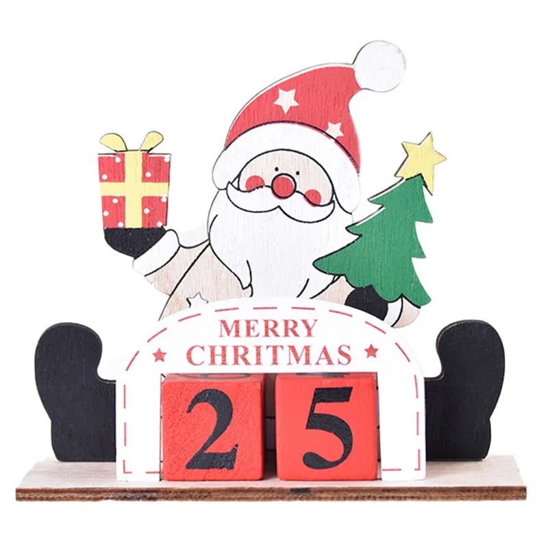 Christmas DIY Wooden Calendar Blocks Tabletop Decoration for Home Office - Santa Claus
