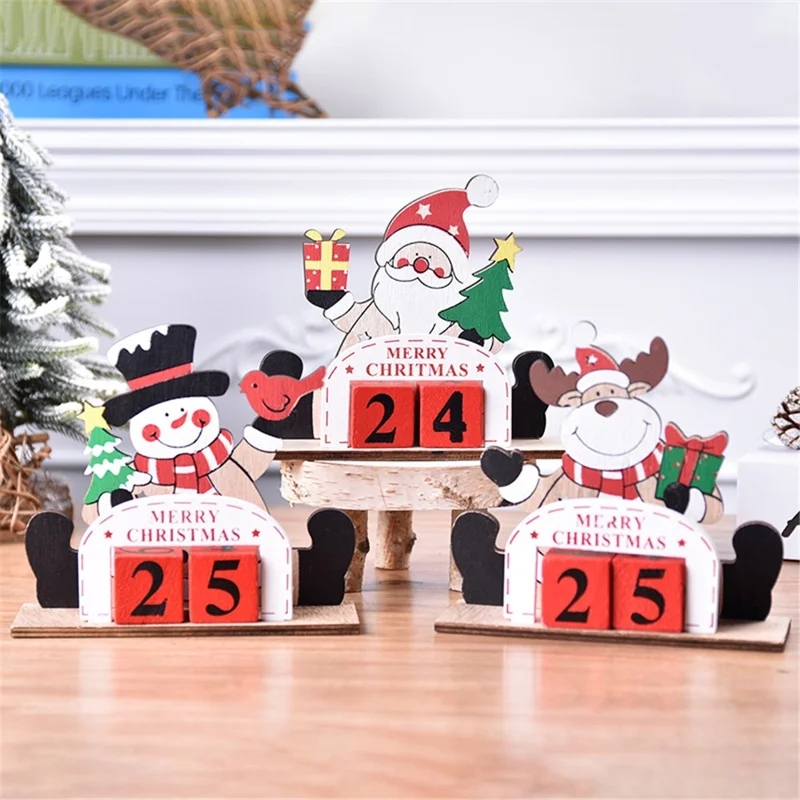 Christmas DIY Wooden Calendar Blocks Tabletop Decoration for Home Office - Santa Claus