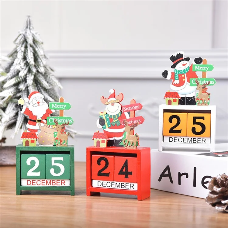 Christmas Tabletop Decoration DIY Wooden Calendar Blocks for Home Office - Santa Claus