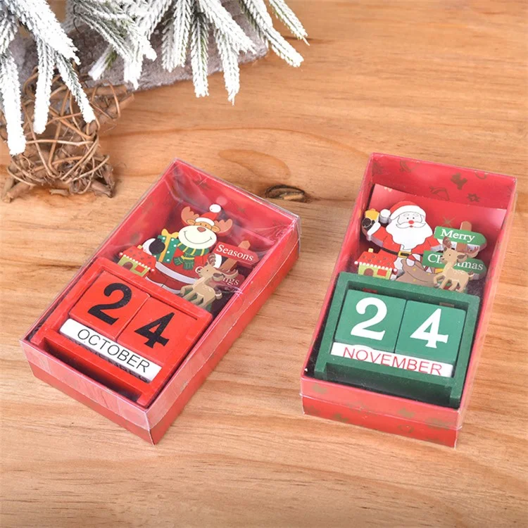 Christmas Tabletop Decoration DIY Wooden Calendar Blocks for Home Office - Santa Claus