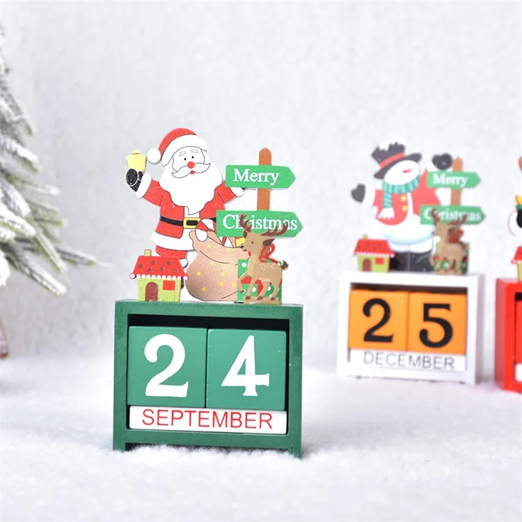Christmas Tabletop Decoration DIY Wooden Calendar Blocks for Home Office - Santa Claus