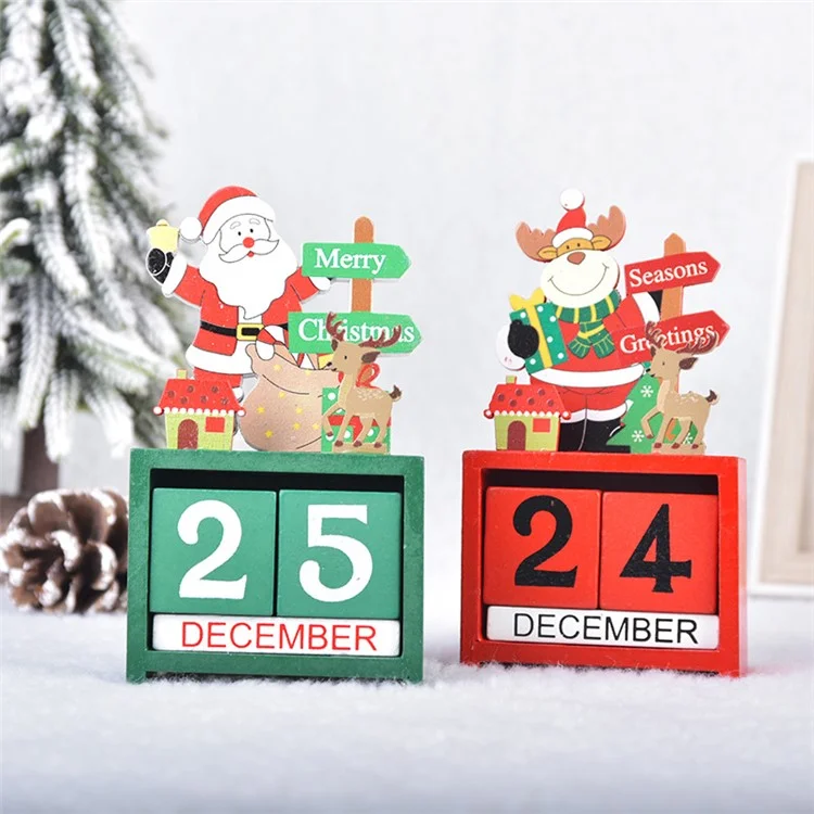 Christmas Tabletop Decoration DIY Wooden Calendar Blocks for Home Office - Santa Claus