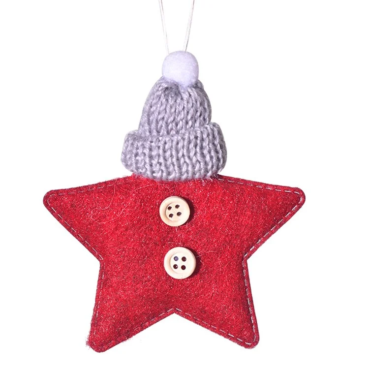 Knitted Hat Star / Christmas Tree Hanging Ornament Xmas Party Mini Decoration - Red Star