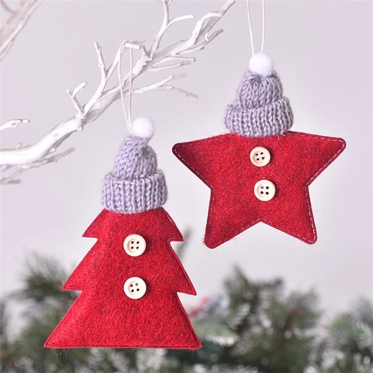 Knitted Hat Star / Christmas Tree Hanging Ornament Xmas Party Mini Decoration - Red Star
