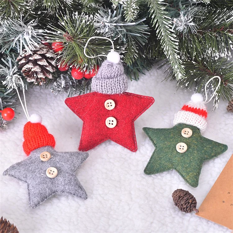 Knitted Hat Star / Christmas Tree Hanging Ornament Xmas Party Mini Decoration - Red Star