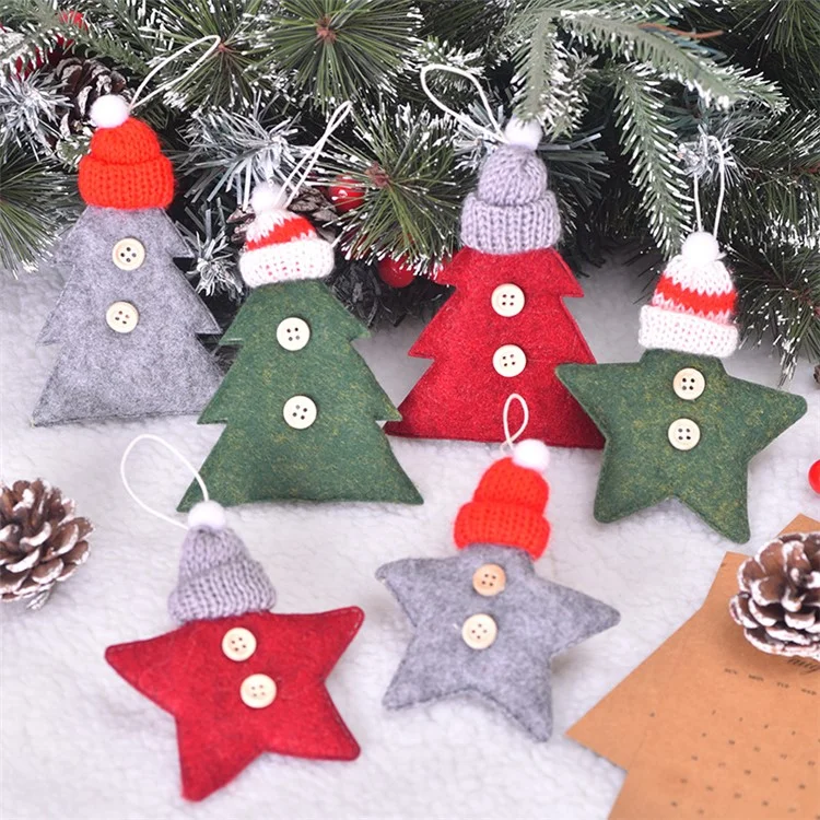 Knitted Hat Star / Christmas Tree Hanging Ornament Xmas Party Mini Decoration - Red Star