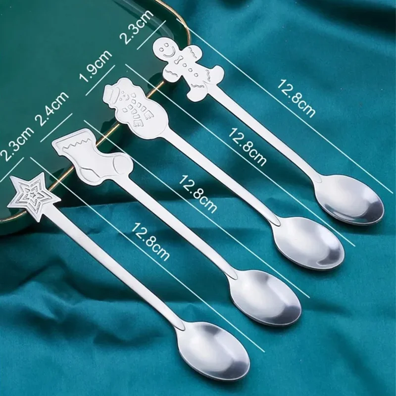 4Pcs / Set Christmas Spoons Stainless Steel Cutlery Tableware Party Supply (Benzene-Free, No FDA Certificate) - Gold
