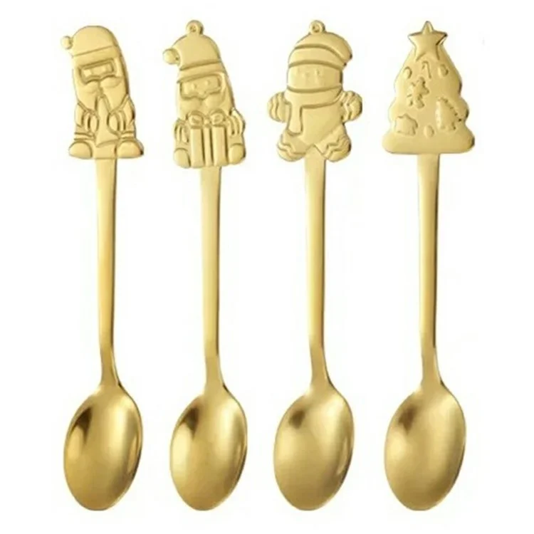 4Pcs / Set Christmas Spoons Dining Table Utensils Xmas Party Decor, Style A (BPA Free, No FDA) - Gold