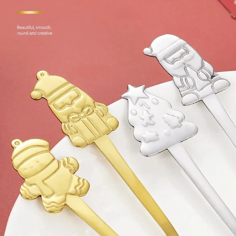4Pcs / Set Christmas Spoons Dining Table Utensils Xmas Party Decor, Style A (BPA Free, No FDA) - Gold