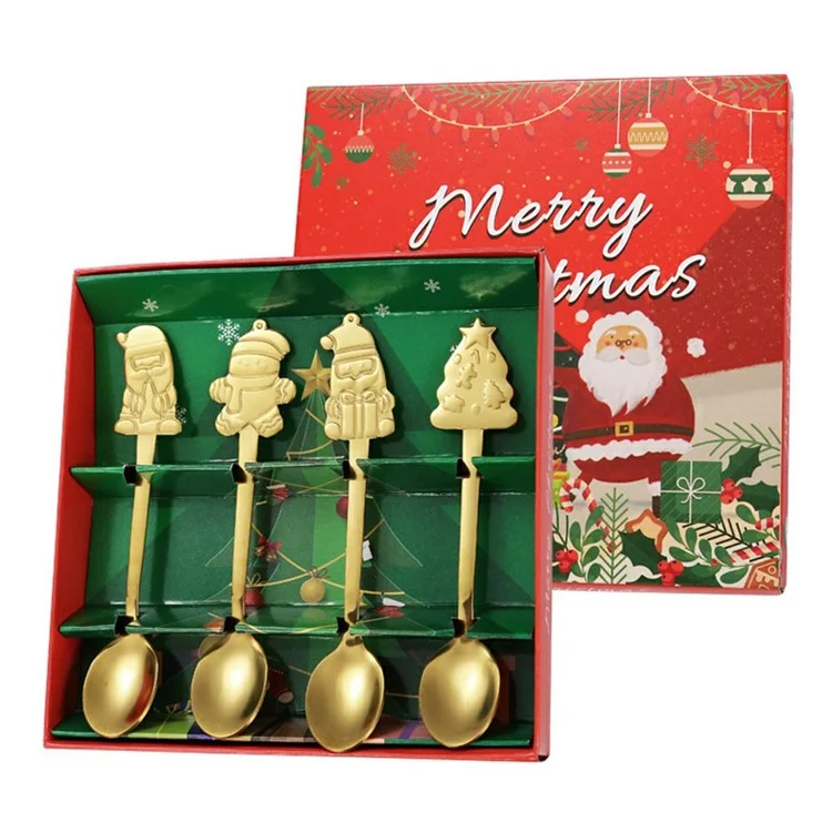 4Pcs / Set Christmas Spoons Dining Table Utensils Xmas Party Decor, Style A (BPA Free, No FDA) - Gold
