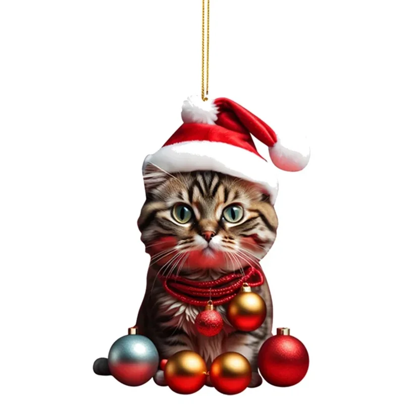 Acrylic Cat Christmas Ornament Xmas Tree Hanging Decor Home Decoration - Style 1