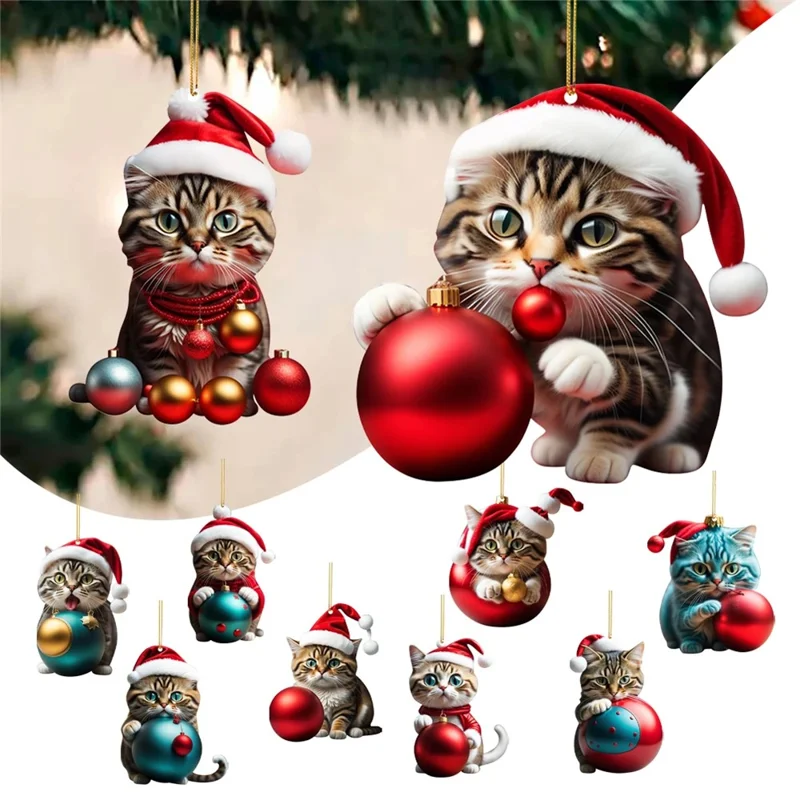 Acrylic Cat Christmas Ornament Xmas Tree Hanging Decor Home Decoration - Style 1