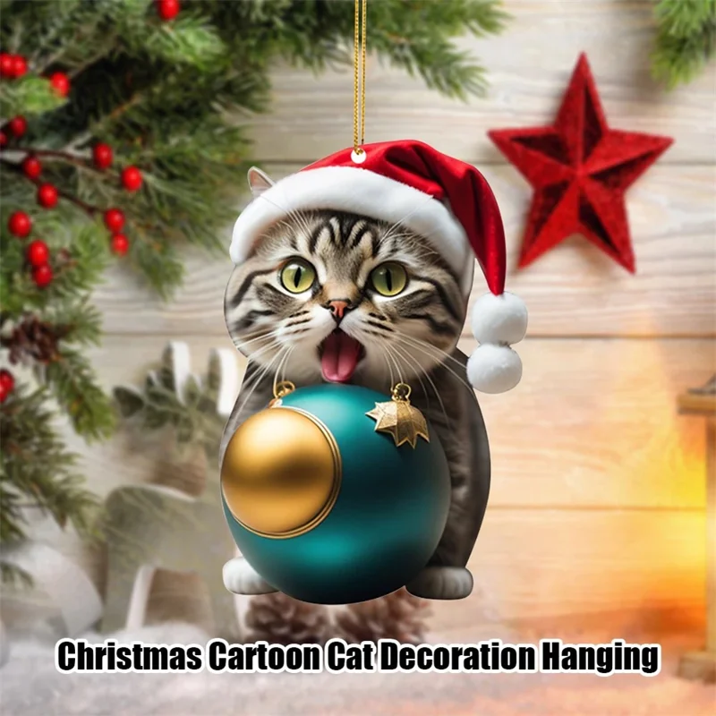 Acrylic Cat Christmas Ornament Xmas Tree Hanging Decor Home Decoration - Style 1
